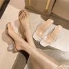 Talons hauts femmes été 2025 nouveau talon cristal transparent sandales à bride mot carré talon épais pantoufles d'extérieur femmes