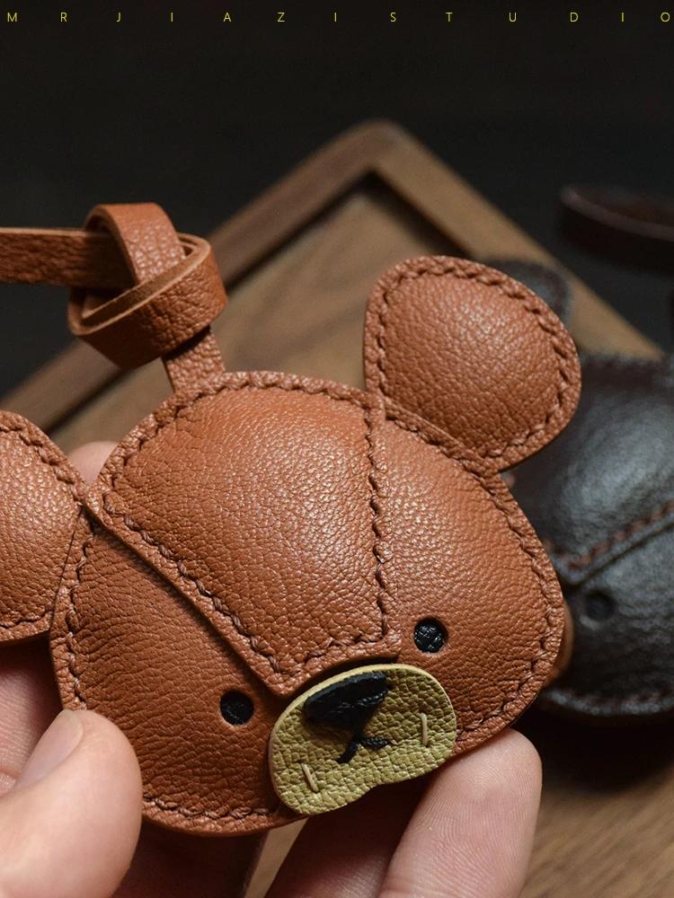 Handmade Genuine Leather Bear Keychain, Bag charmCar Mirror Hanging Ornament for Home/Office Decor  Cute Gift for Stress Relief