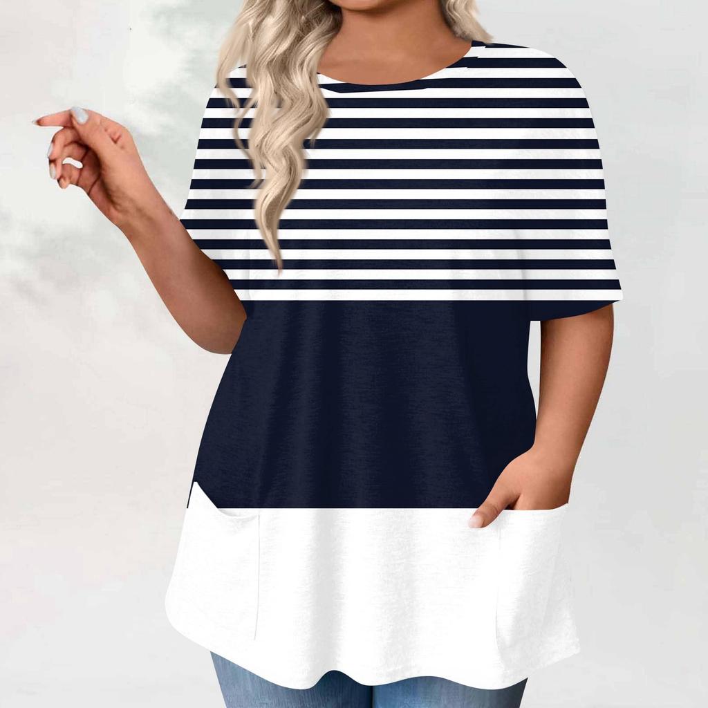 Damen Übergröße Tops Kurzarmshirts Rundhals Bedruckt Lässig Taschen Kleidung Kleidung Tops