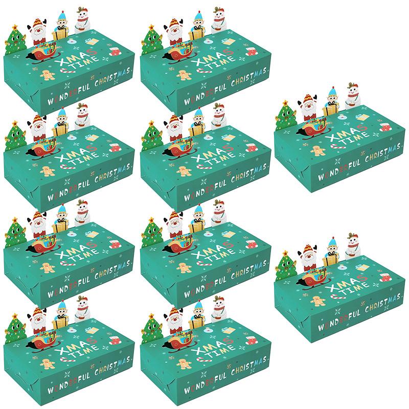 

10 шт. Мультяшная рождественская коробка для конфет, подарочная коробка из крафт-бумаги для упаковки печенья, декор для рождественской вечеринки, Рождество, Новый год 10Pcs зелёный