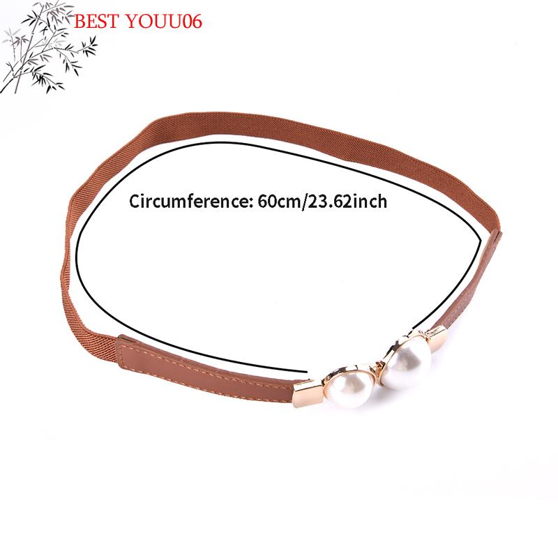 Hot Creative Pearl Buckle Belt PU Leather Dress Skirt Waist Elastic Thin Women Belts Ladies Waistband