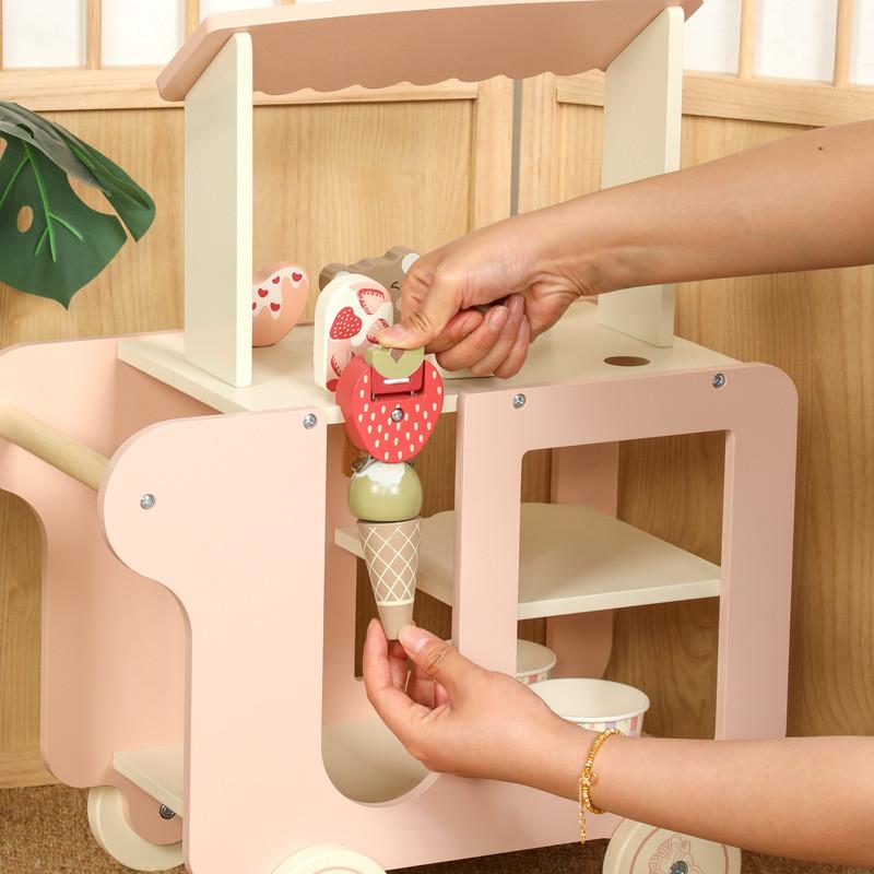 Ice Ecofriendly Wooden Cream Toy Cart For Kids Interactive Play Creativity And