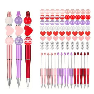 121Pcs DIY Beadable Ballpoint Pen with Craft Beads, Rhinestone Beads
