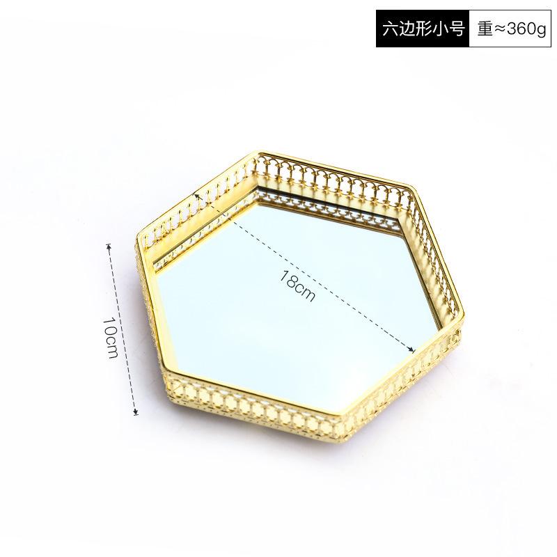 Nordic Light Luxury Style Golden Wrought Iron Glass Mirror Base Tray Living Room Desktop Jewelry Tray Household Storage Tray