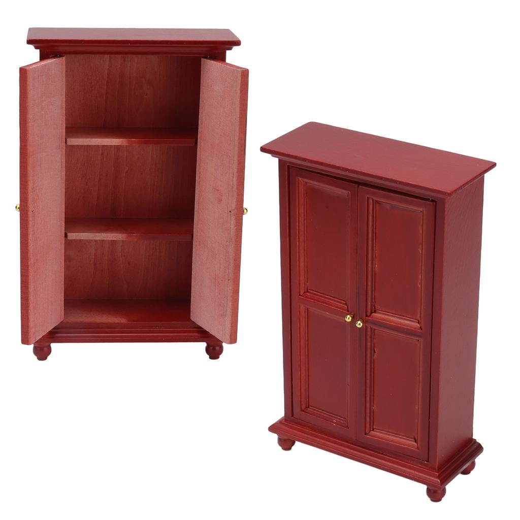 1:12 Miniature Dollhouse Red Birch Wardrobe Mini Wooden Furniture Doll House Decoration