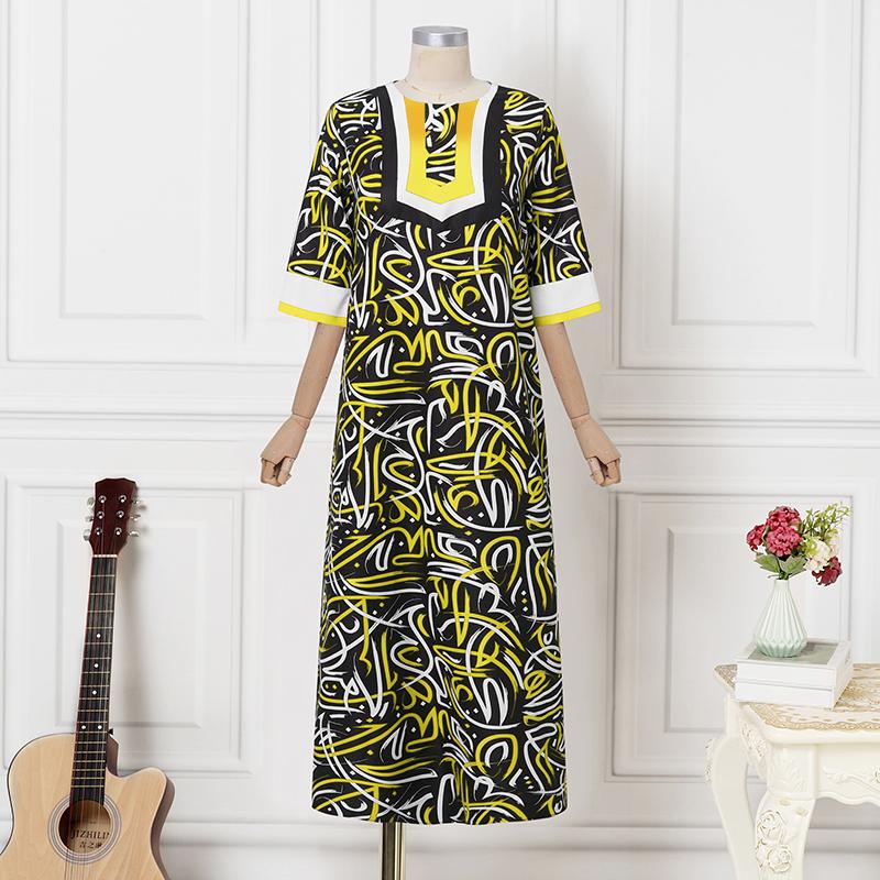 

Oversized Women Half Sleeve Colorful Print Casual Loose Maxi Long Dress L жёлтый