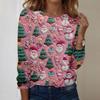 Women's Fashion Casual Long Sleeve Christmas Printed Round Neck Top