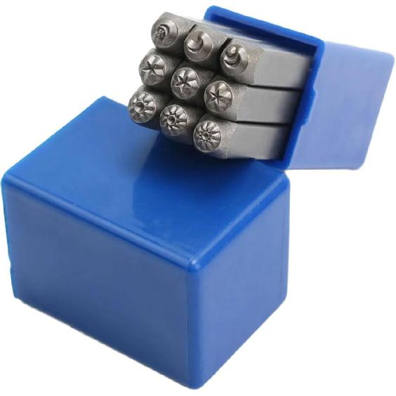 9 Pieces Metal Stamping Tool Set 1/8" (3mm), Steel Sun and Star Set Leather Stamp for Jewelry Making Craft Stamp Punch