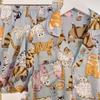 Cartoon Katze Koreanischer Stil Damen Kurzer Pyjama Neu Sommer Kühl Schlaf Lounges Mode Lässig Klassisch Weibliche Homewear
