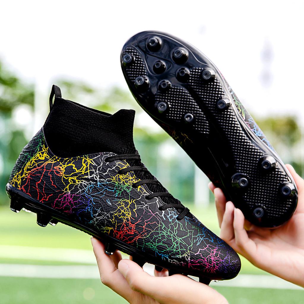 New Football Shoes High-top Long Nails Gold Camouflage Professional Sneakers Broken Nails Non-slip Adult Men's and Women's Football Shoes