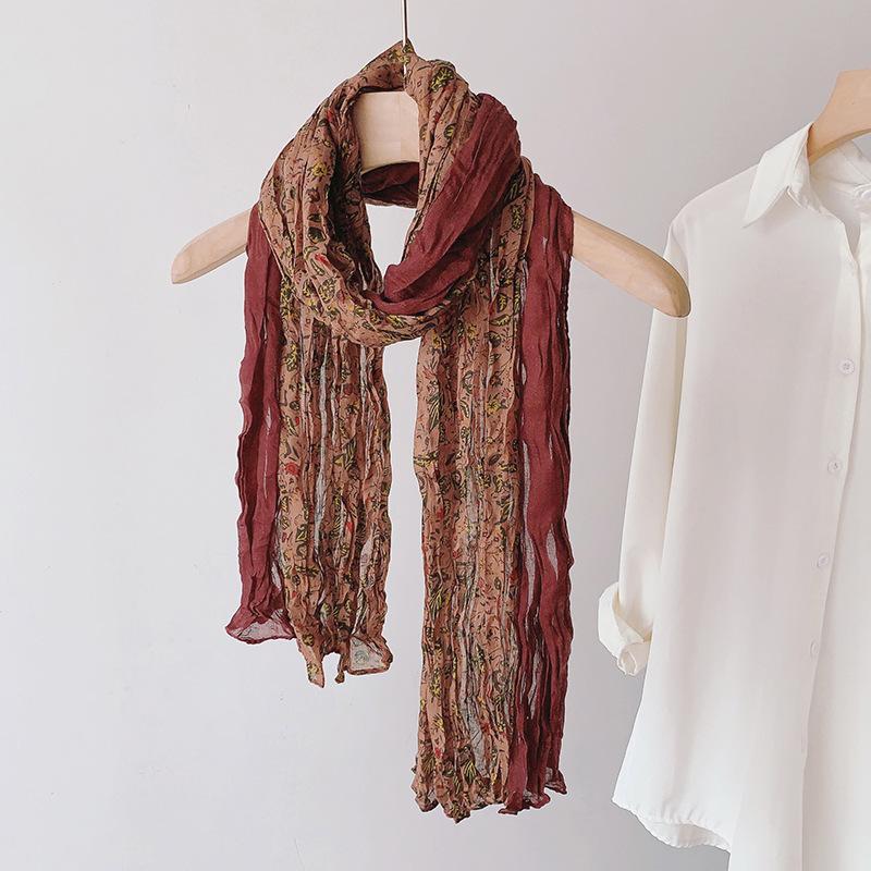 Gradient Cotton Hemp Scarf Desert-Style Vintage Wrinkle Scarf Fashion Winter Warm Casual Scarf Shawl