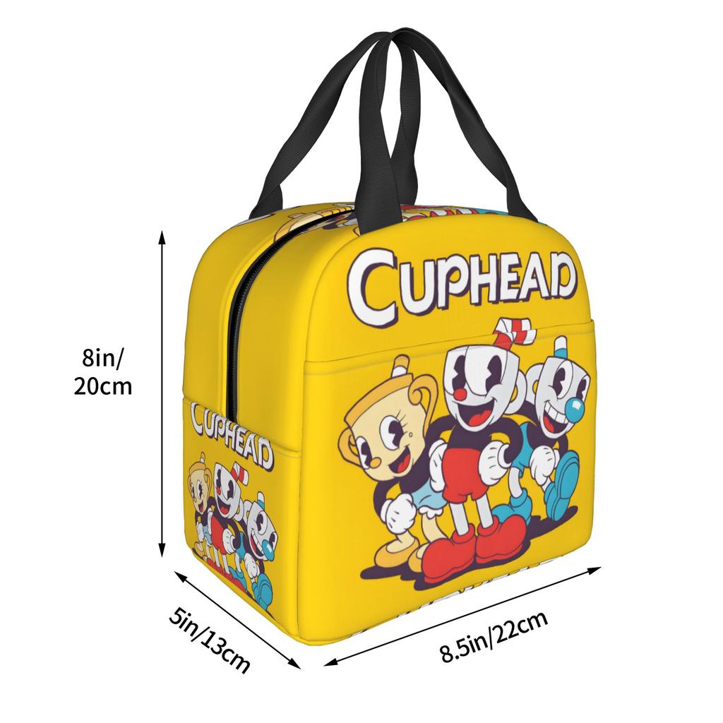 Custom Cupheads Resuable Lunch Box Women Men Leakproof Shooting Game Cooler Thermal Food Insulated Lunch Bag Office Work