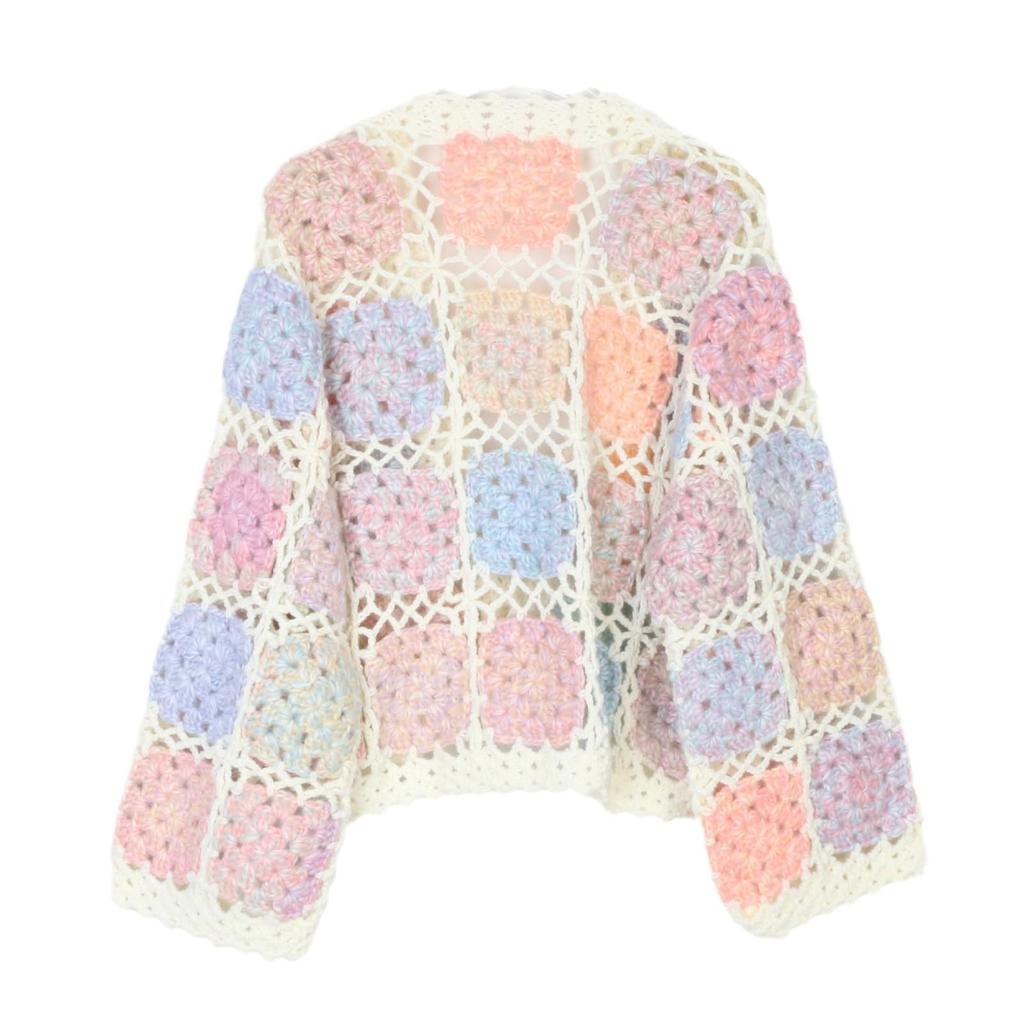Rainbow Crochet Ethnic Style Color Block Cardigan: Hand-Knitted Sweater for Women - Perfect for Autumn and Winter