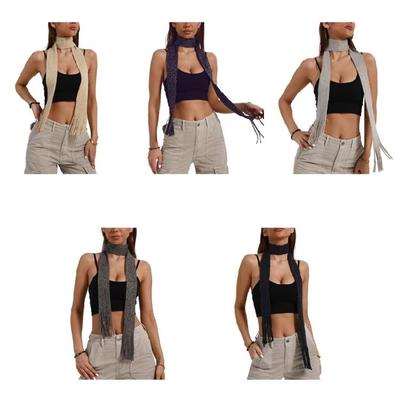 Women Skinny Scarf Thin Choker Belt Blingbling Long Tie Scarf Bag Handle Wrap