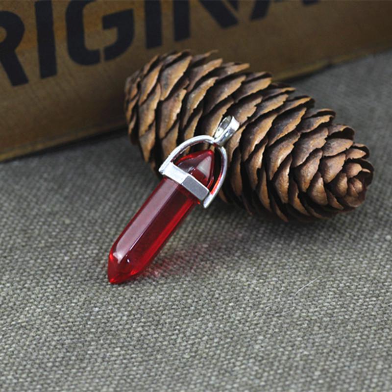 Natural Stone Amethyst & Rose Quartz Double-Pointed Hexagonal Pendant Necklace