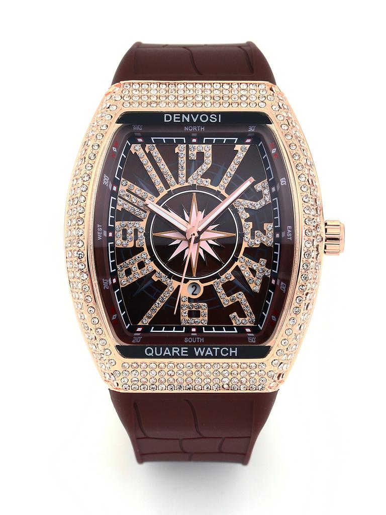 DENVOSI Starry Sky Wine Barrel Luxury Men's Quartz Watch Silicone Strap