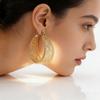 Women's Classic able Golden Plated Hand Carve Texture Hollow Hoop Earrings Exquisite Banquet Festival Jewelry Accessories