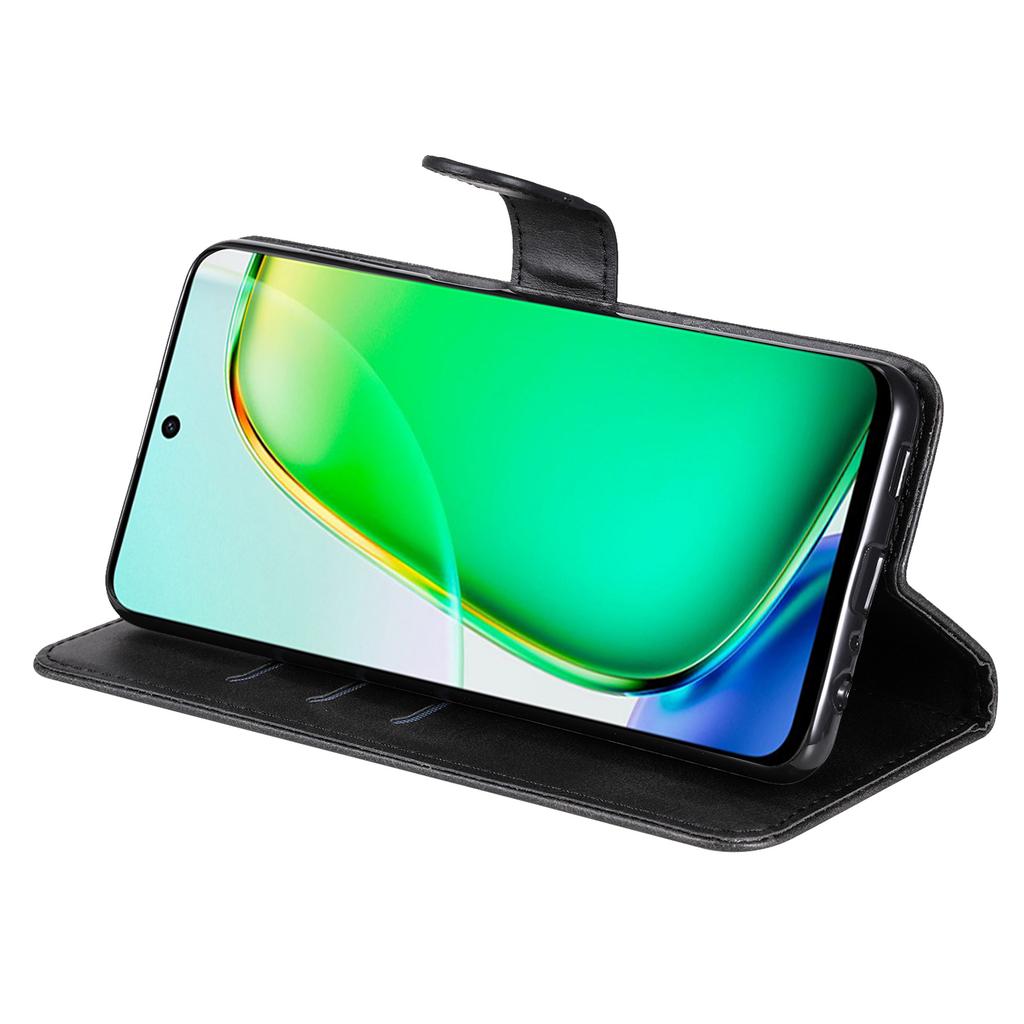 For Vivo Y28 4G/iQOO Z9x 5G Case PU Leather Stand Phone Cover with Zipper Pocket