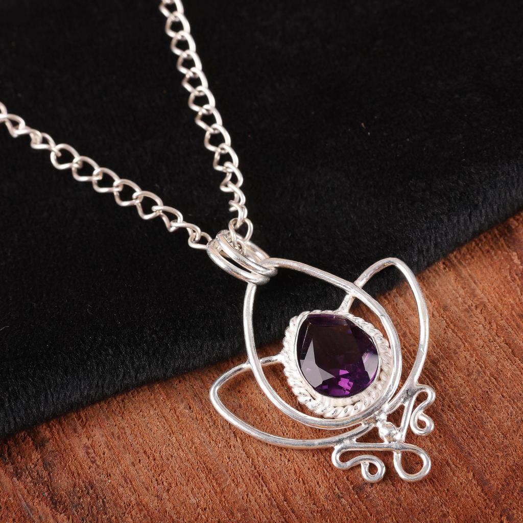 Amethyst Pendant Gemstone Jewelry, 925 Solid Sterling Silver Pendant, Gift For Women Handmade Pendant