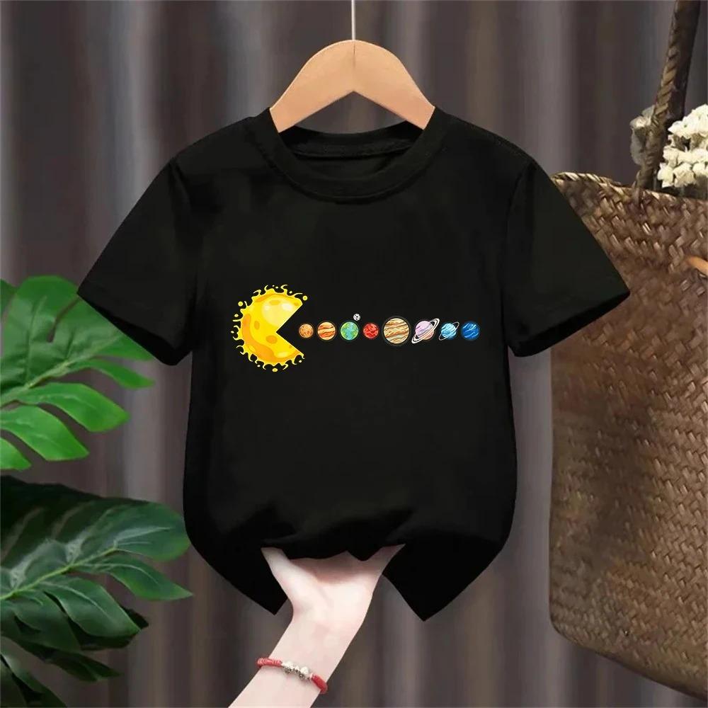 Summer 100% Cotton Children T-shirt Comfortable Casual Solar System Planet Print Round Neck Short Sleeve Kid Tee Top Boys Tshirt