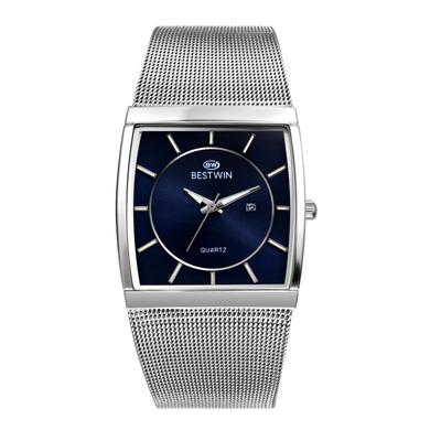 Square Watch with Stainless Steel Mesh Luminous Analog 3ATM Water Quartz Stylish Accessory Perfect for or Boyfriend Gifts Men's Strap, Silver