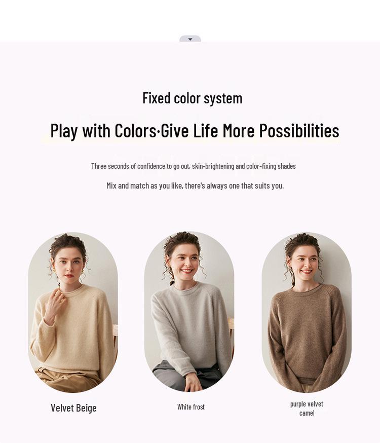 2025 Cashmere Round Neck Raglan Sweater: Loose, Slimming, Thick Knit Pullover for Women