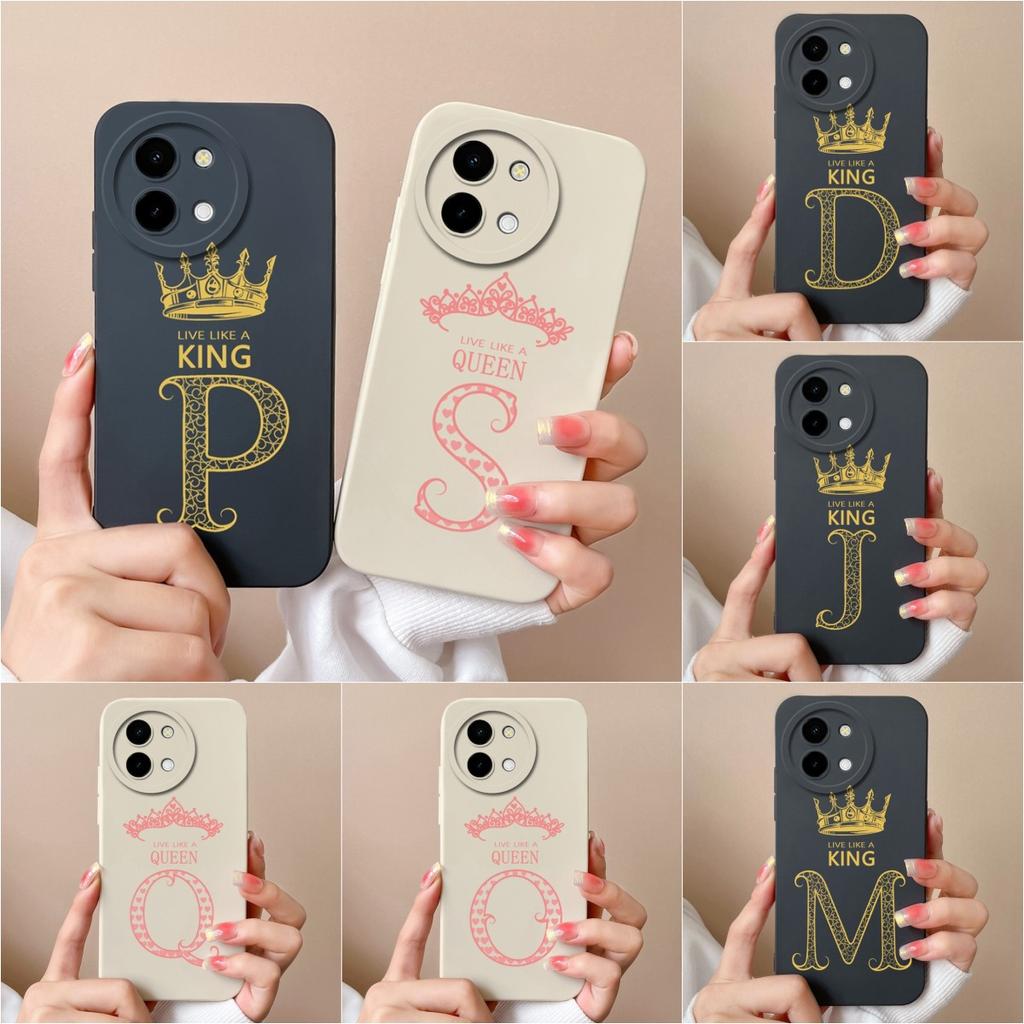 Case Cover For Vivo Y03 T3x Y28 Y38 Y200i T3 X Y 200i Pretty Queen Crown Letters Lens Protection Matte Soft Liquid Silicone Luxury Housing Phone Shell