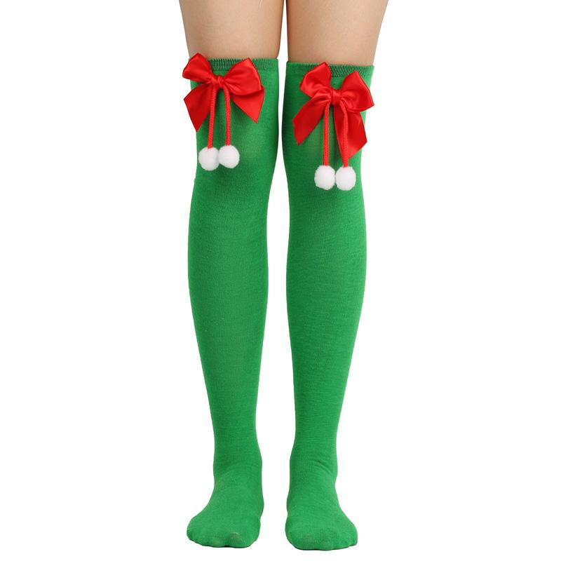 

1 Pair Women s Bow Tie Small Ball Christmas Socks Striped Long Stockings Over The Knee Socks EUR35-40 зелений