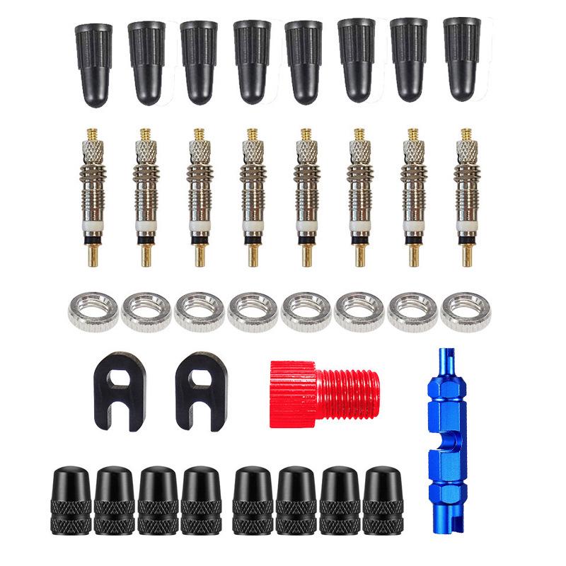 Tire Valve Core Tool Kit: 26-Piece Set with American/French Adapters, Valve Caps, and Bike Pump Accessories