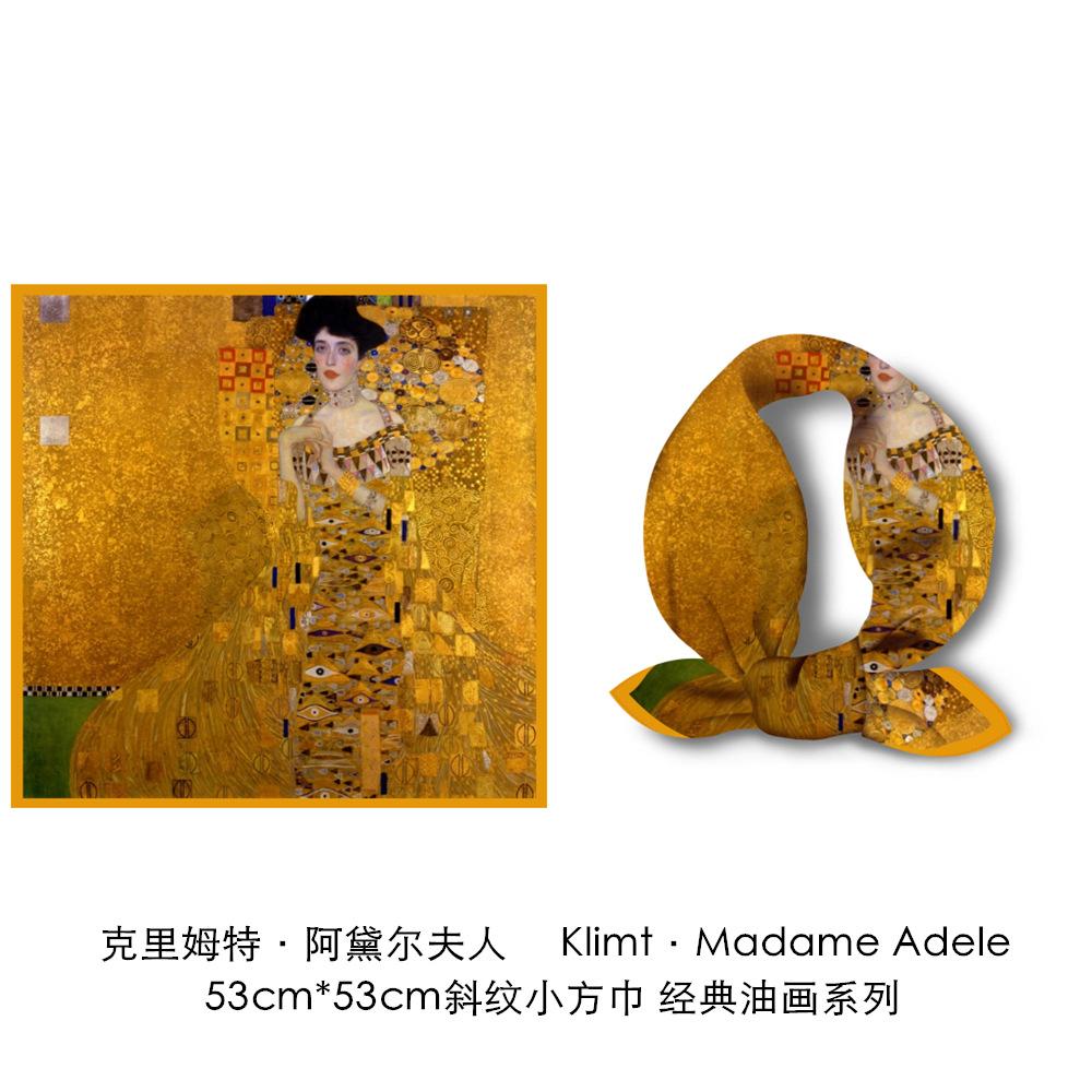 53cm Klimt Oil Painting Madame Adele Silk Scarf Women Square Scarves Shawls Foulard Bandana Hair Scarf