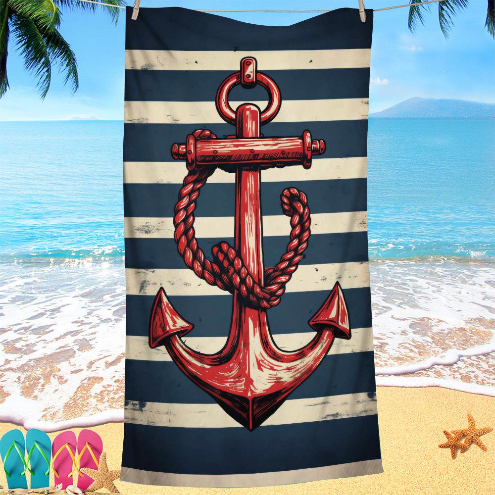 Nordic painted ship anchor digital-printed polyester Superfine fiber double-sided fleece Beach vacation bath towel, beach towel