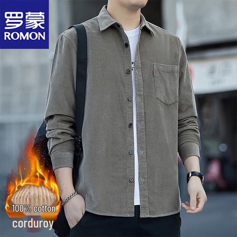 

ROMON Men s Corduroy Long Sleeve Casual Shirt 4XL