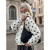 VEZFAA Women's Fashion Casual Polka Dot Print Fall Winter Long Sleeve Stand-Neck Jackets & Coats