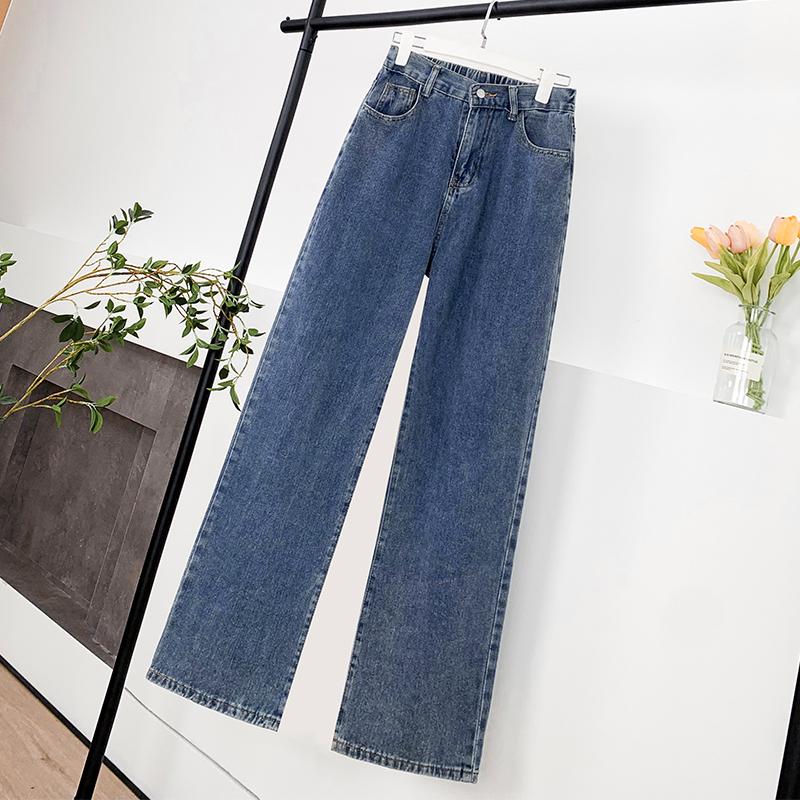 

DIMANAF 2025 Plus Size Autumn Blue Basic Elastic Jeans New Pants Women Denim Trousers Big Pants 6XL 5XL синий