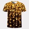 Summer New 3D Gold Digital Harajuku Print Short Sleeve Round Neck Men's Casual Personality Hip Hop Street T-shirt Tops