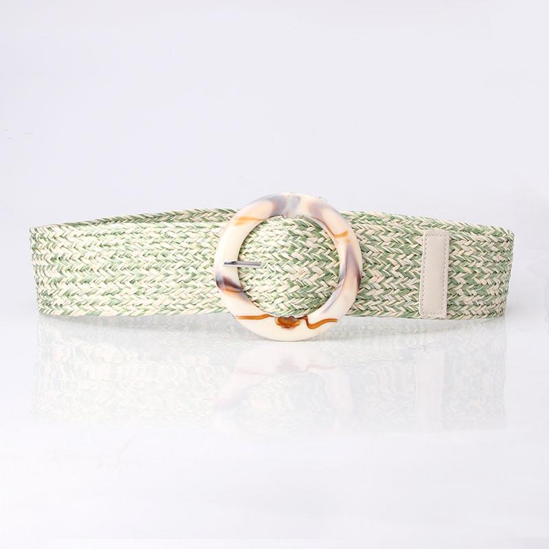 Bohemian Casual Waist Belt With Woven Grass Decor For Office And Leisure Grass Green