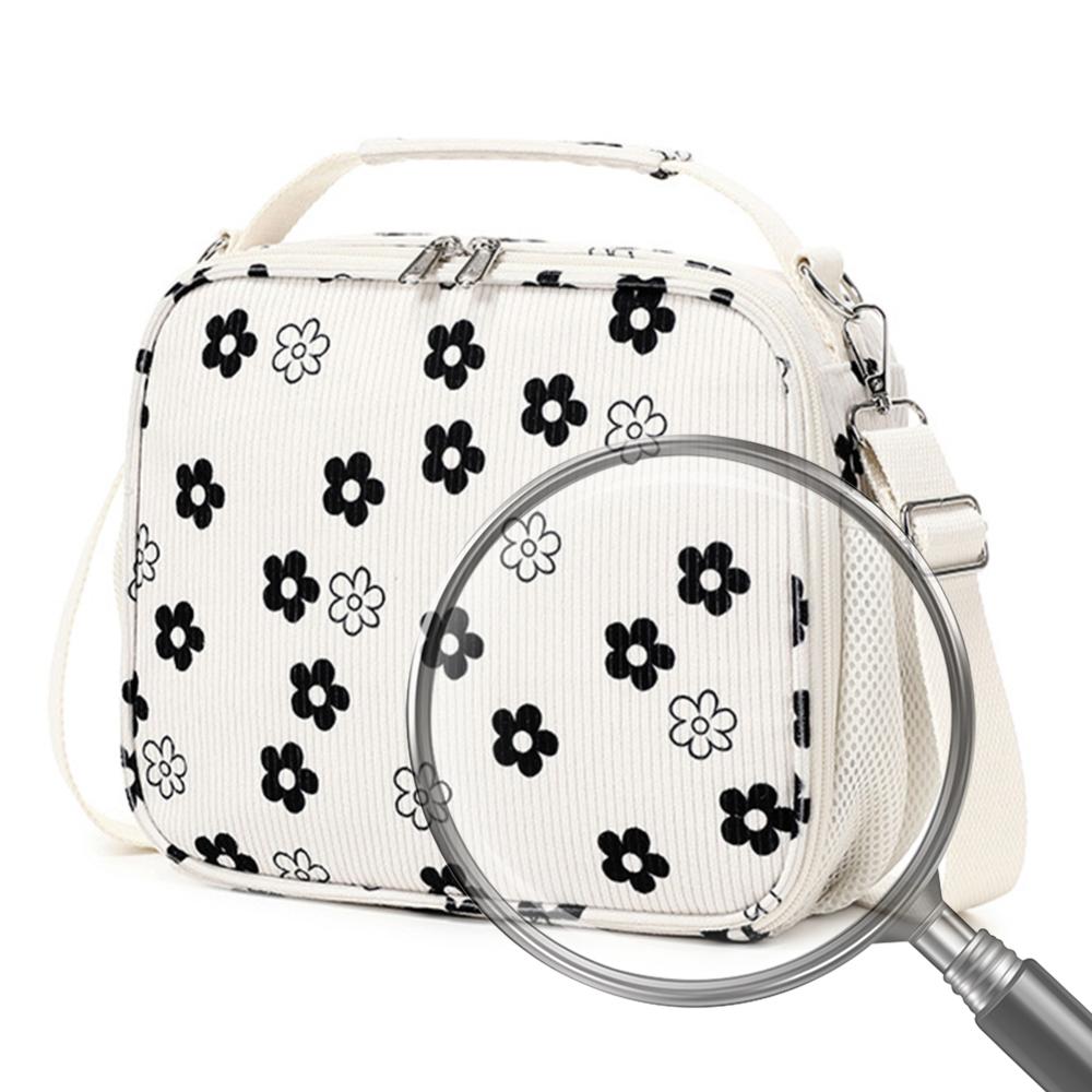 Corduroy Insulated Lunch Bags Floral Printed School Cooler Bags Insulation Lunch Box for Picnic School Work Travel