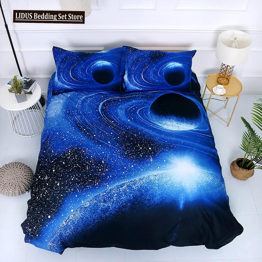 Galaxy Theme Blue Purple Design Duvet Cover Full Size For Girls Boys Teens Kids Gifts Starry Dream Sky Bedding Set Room Decor