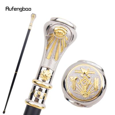 Bastón de moda con tótem de flor de masón de color blanco dorado, bastón de caballero con pomo de 93 cm