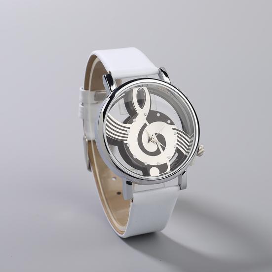 Fantastic Musical Note Notation Hollow Faux Leather Strap Quartz Wrist Watch