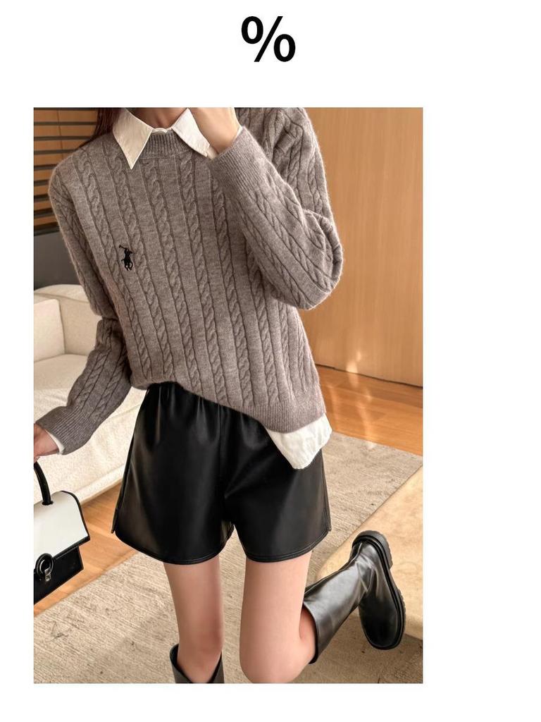 Women's PU Leather High-Waist Bootcut Shorts - 2024 Autumn/Winter Plus Size Fashion