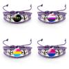 Unique Purple Leather Bracelet With Rainbow Flag Time Gemstone For Men And Women
