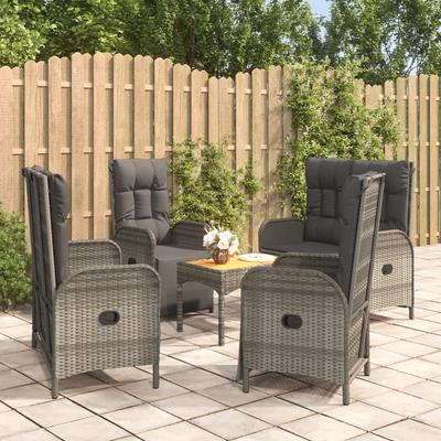 Vidaxl 5-Cz. Garden Furniture Set With Cushions, Grey, PE Rattan