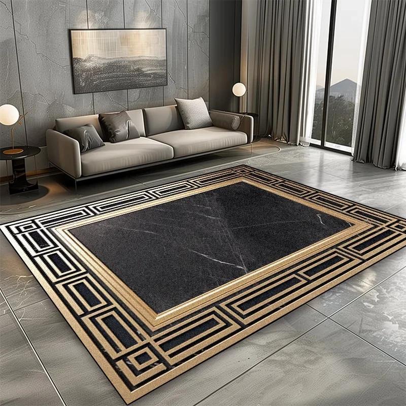 European Style Carpet for Living Room Black Marble Decor Sofa Area Large Rugs Hotel Hall Floor Mats Home Modern Decoration Rugs