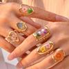 Edelstahlringe für Damen Einzigartiger Blumenharzschmuck, Zarte Geometrische Offene Stapelbare Ringe Vintage Wasserdicht