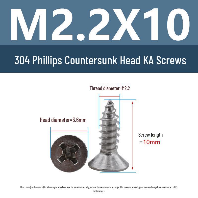 Yigu 304 Stainless Steel Phillips Flat Head Self-Tapping Screws M1-M2.5