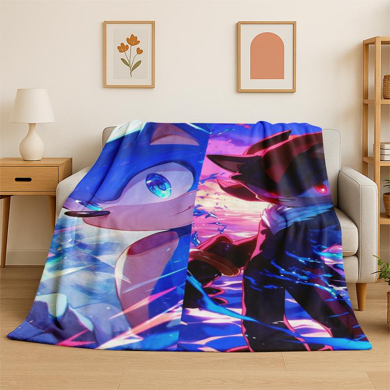 

Classic S-Sonic Cartoon Game Flannel Blanket Soft Warm Throw Blanket for Bedroom Living Room Bed Travel Camping Picnic Gift 75x90cm