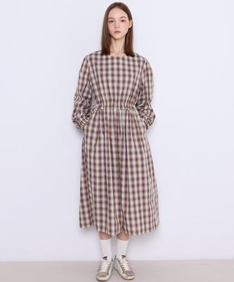 Manavis Seven Tide Check String Dress [Mocha]