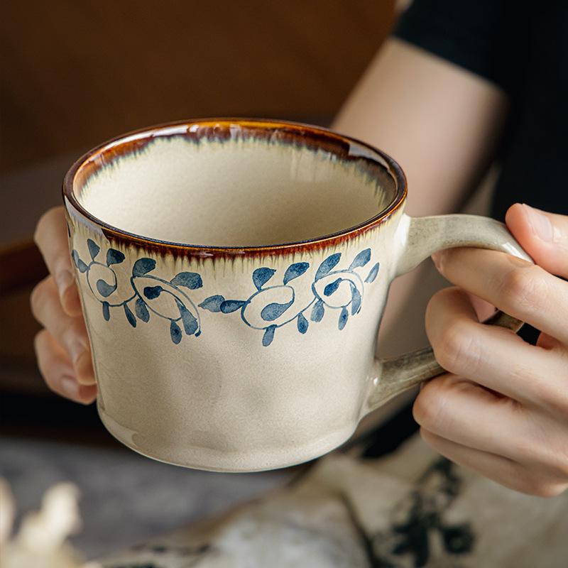 High-Value Zhifengcao Literary And Retro Mug Personalized Ear-Hanging Coffee Cup Ceramic Breakfast Cup Export