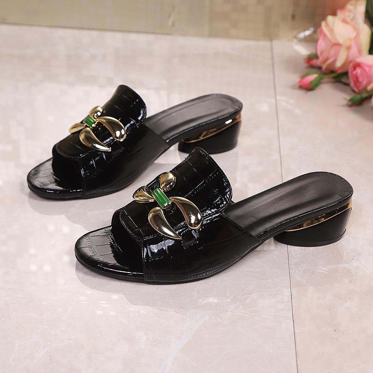 

Fashion Women Slippers Fashion Sexy Chain Lock Solid Color Plus Size Sandals New Style Roman Shoes Flat Slippers Outdoor Slides Women 36 чёрный